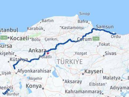 Afyonkarahisar İhsaniye Ordu Arası Kaç Km - Yol Haritası