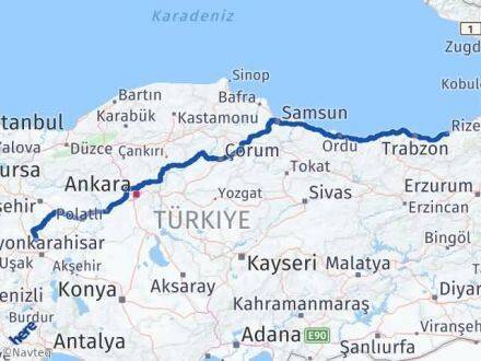 Afyonkarahisar İhsaniye Rize Arası Kaç Km - Yol Haritası