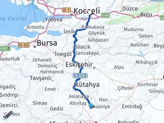 Afyonkarahisar İhsaniye Sakarya Arası Kaç Km - Yol Haritası