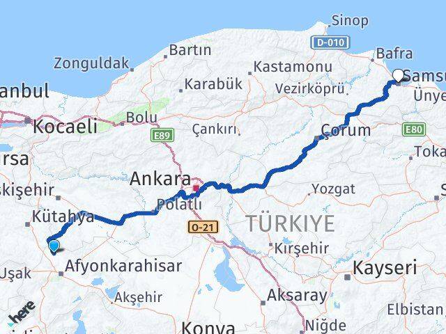 Afyonkarahisar İhsaniye Samsun Arası Kaç Km - Yol Haritası