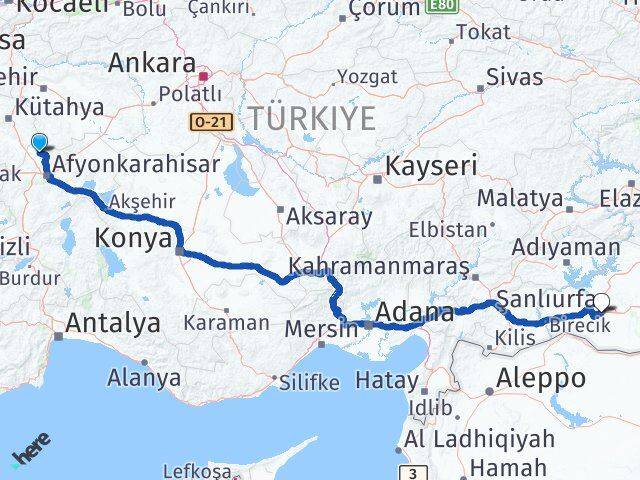 Afyonkarahisar İhsaniye Şanlıurfa Arası Kaç Km - Yol Haritası