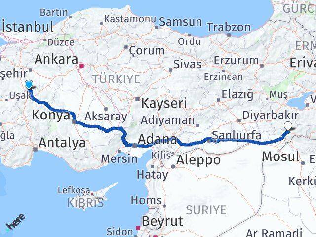 Afyonkarahisar İhsaniye Şırnak Arası Kaç Km - Yol Haritası