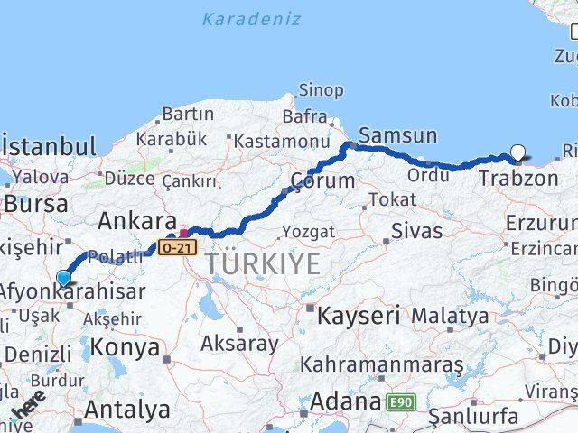 Afyonkarahisar İhsaniye Trabzon Arası Kaç Km - Yol Haritası