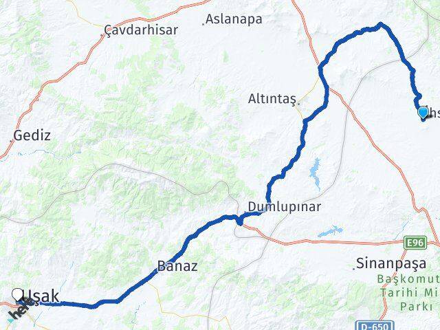 Afyonkarahisar İhsaniye Uşak Arası Kaç Km - Yol Haritası