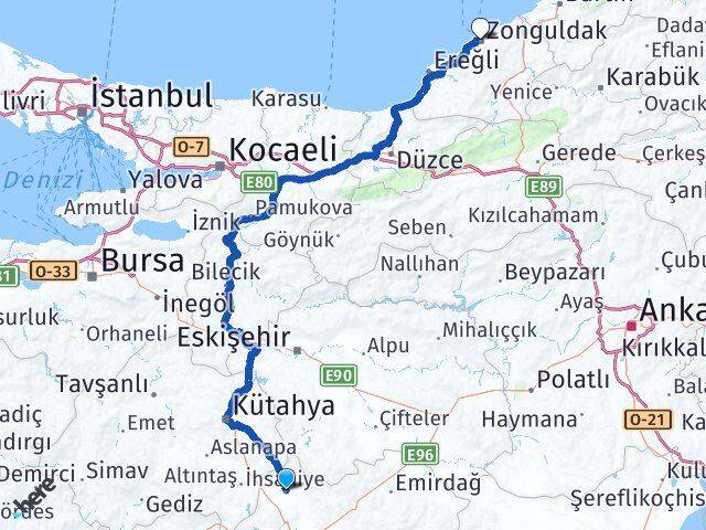 Afyonkarahisar İhsaniye Zonguldak Arası Kaç Km - Yol Haritası