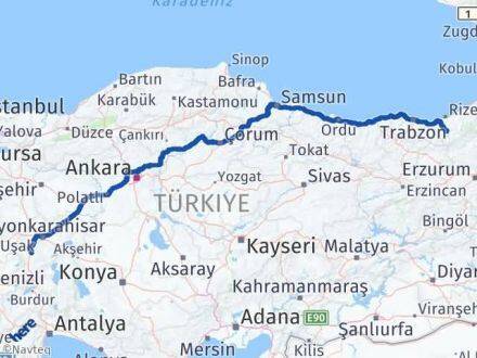 Afyonkarahisar İkizdere Rize Arası Kaç Km - Yol Haritası
