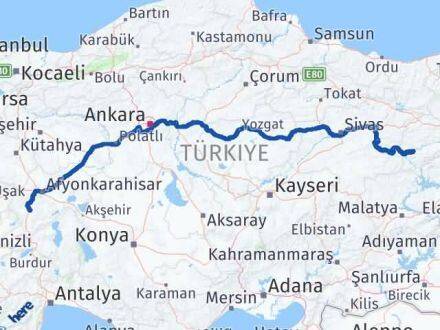 Afyonkarahisar İliç Erzincan Arası Kaç Km - Yol Haritası