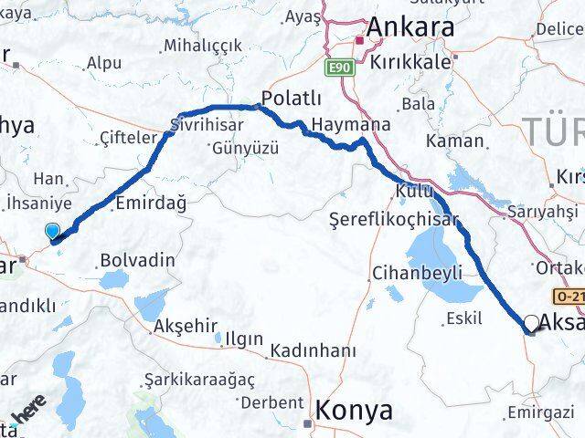 Afyonkarahisar İscehisar Aksaray Arası Kaç Km - Yol Haritası