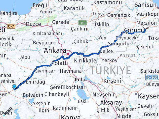 Afyonkarahisar İscehisar Amasya Arası Kaç Km - Yol Haritası