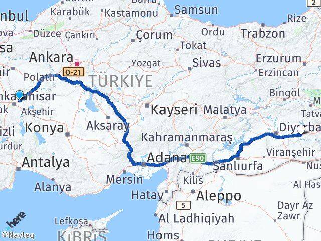 Afyonkarahisar İscehisar Batman Arası Kaç Km - Yol Haritası