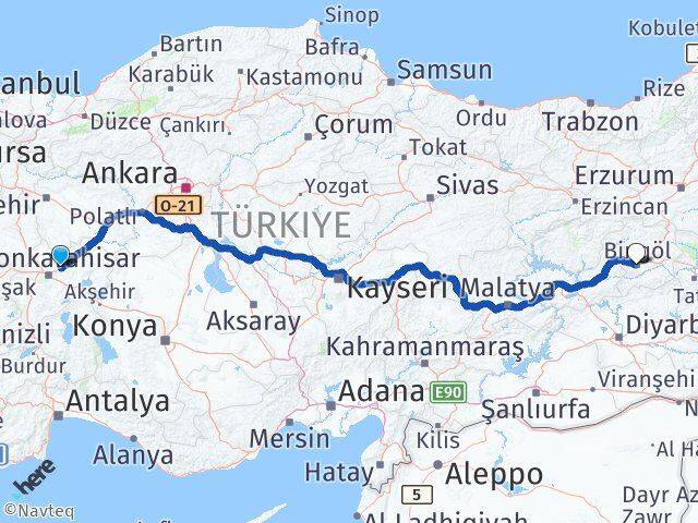 Afyonkarahisar İscehisar Bingöl Arası Kaç Km - Yol Haritası