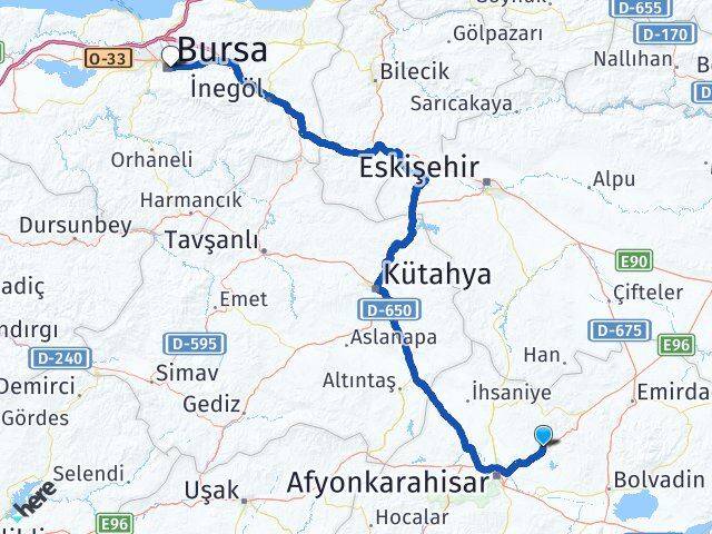 Afyonkarahisar İscehisar Bursa Arası Kaç Km - Yol Haritası