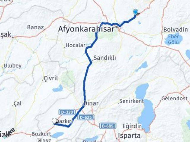 Afyonkarahisar İscehisar Dazkırı Arası Kaç Km - Yol Haritası