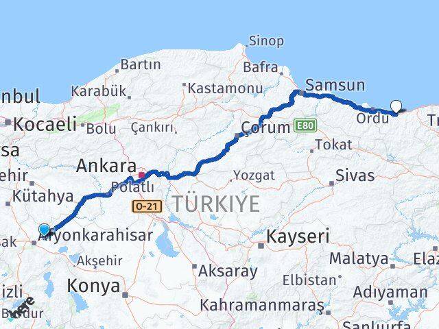Afyonkarahisar İscehisar Giresun Arası Kaç Km - Yol Haritası