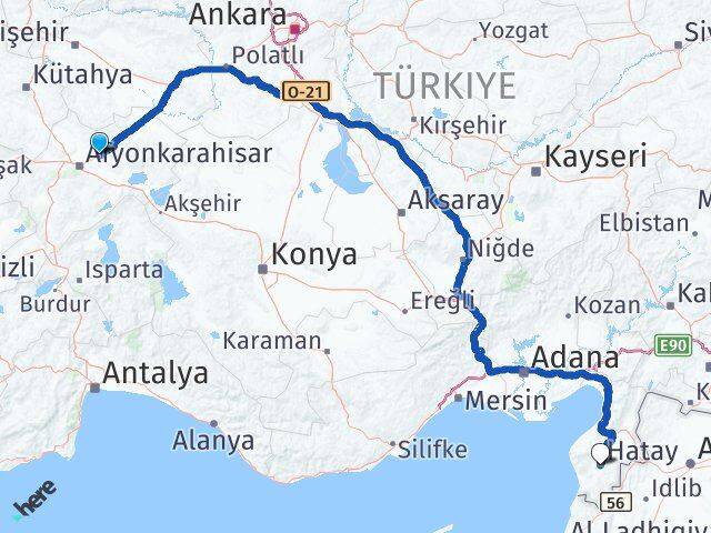 Afyonkarahisar İscehisar Hatay Arası Kaç Km - Yol Haritası