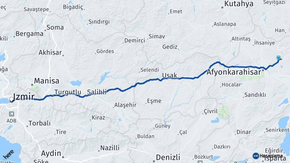 Afyonkarahisar İscehisar İzmir Arası Kaç Km - Yol Haritası