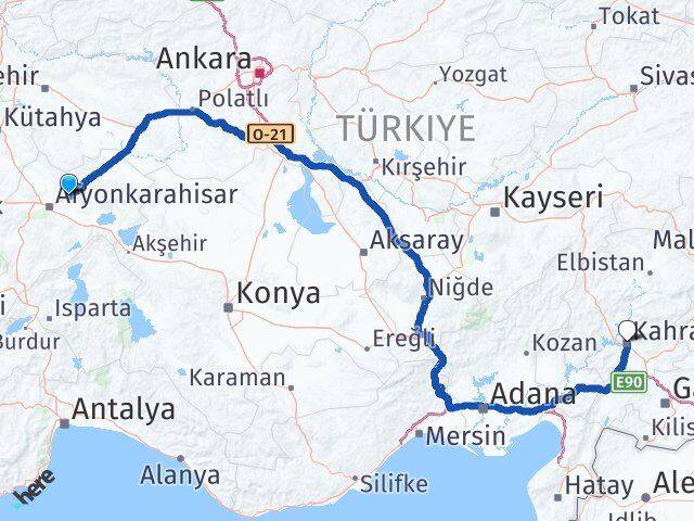 Afyonkarahisar İscehisar Kahramanmaraş Arası Kaç Km - Yol Haritası