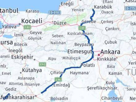 Afyonkarahisar İscehisar Karabük Arası Kaç Km - Yol Haritası