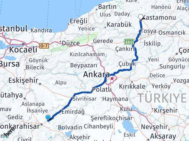 Afyonkarahisar İscehisar Kastamonu Arası Kaç Km - Yol Haritası
