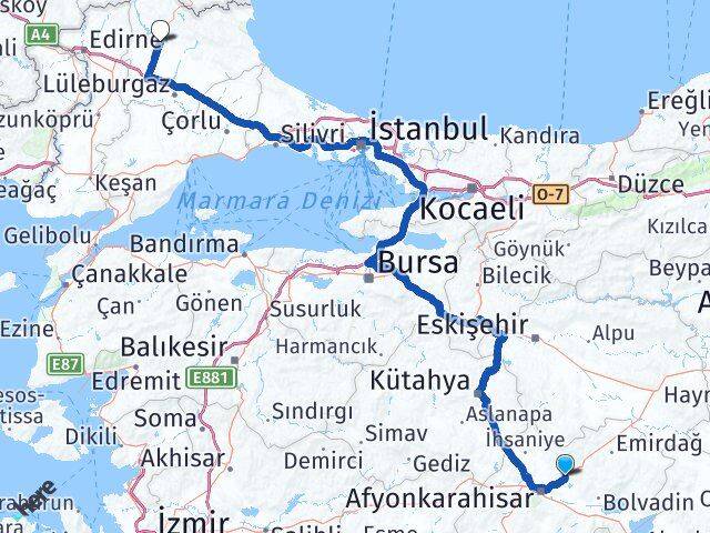 Afyonkarahisar İscehisar Kırklareli Arası Kaç Km - Yol Haritası