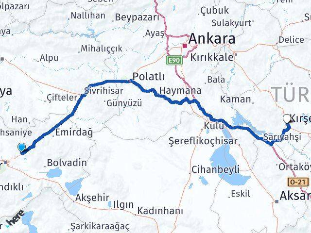 Afyonkarahisar İscehisar Kırşehir Arası Kaç Km - Yol Haritası
