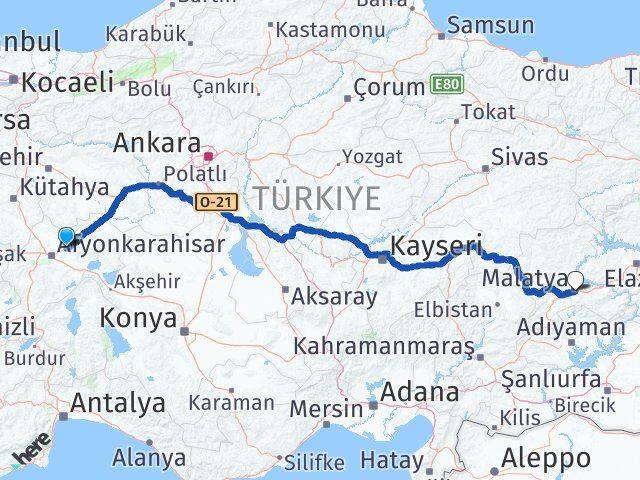 Afyonkarahisar İscehisar Malatya Arası Kaç Km - Yol Haritası