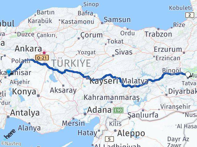 Afyonkarahisar İscehisar Muş Arası Kaç Km - Yol Haritası