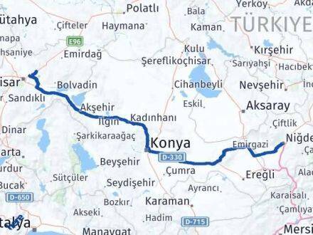 Afyonkarahisar İscehisar Niğde Arası Kaç Km - Yol Haritası