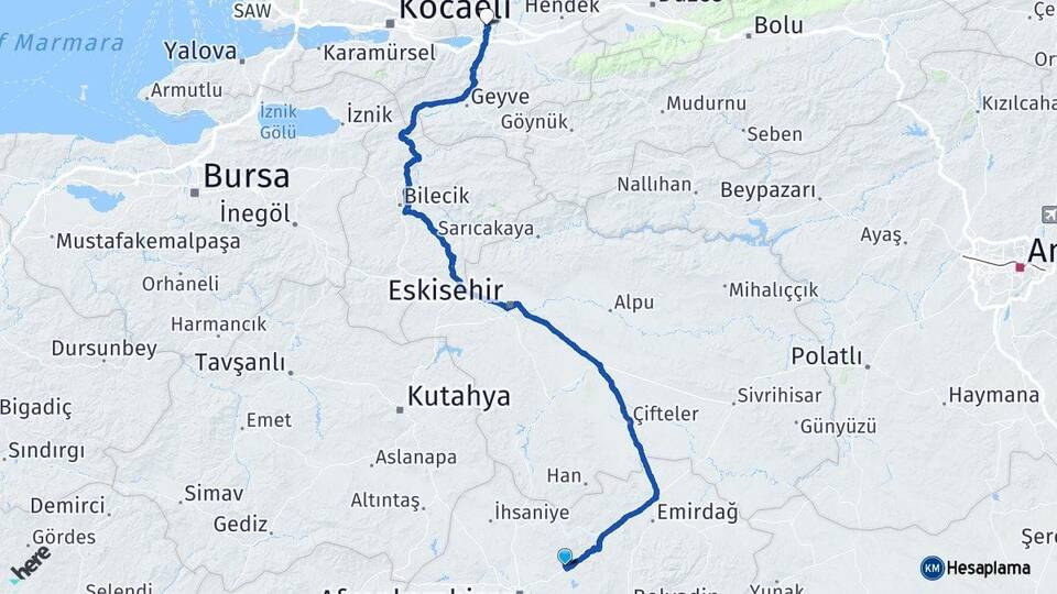 Afyonkarahisar İscehisar Sakarya Arası Kaç Km - Yol Haritası