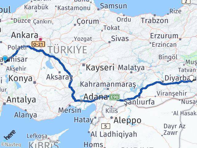 Afyonkarahisar İscehisar Siirt Arası Kaç Km - Yol Haritası