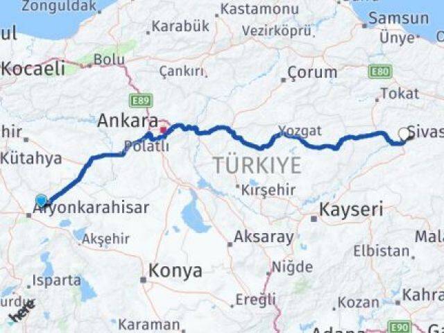 Afyonkarahisar İscehisar Sivas Arası Kaç Km - Yol Haritası