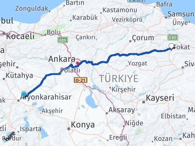 Afyonkarahisar İscehisar Tokat Arası Kaç Km - Yol Haritası