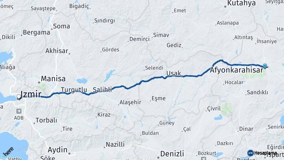 Afyonkarahisar İzmir Arası Kaç Km - Yol Haritası