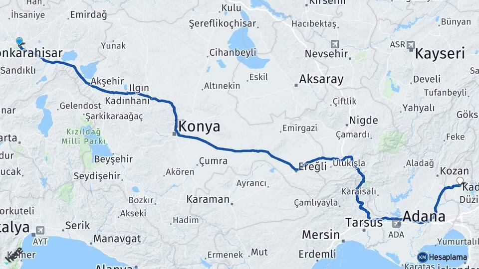 Afyonkarahisar Kadirli Osmaniye Arası Kaç Km - Yol Haritası