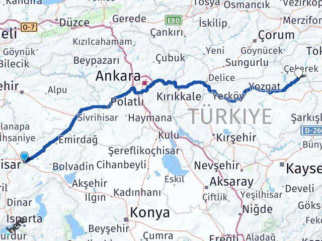 Afyonkarahisar Kadışehri Yozgat Arası Kaç Km - Yol Haritası