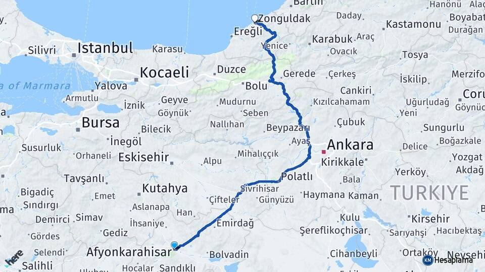 Afyonkarahisar Kanlıca Arası Kaç Km - Yol Haritası