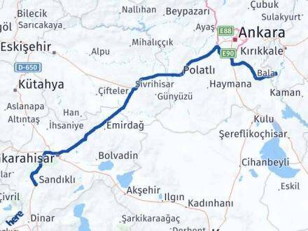 Afyonkarahisar Karakeçili Kırıkkale Arası Kaç Km - Yol Haritası
