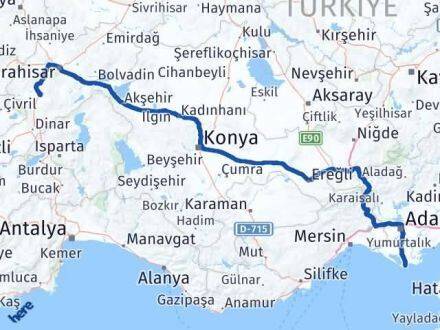 Afyonkarahisar Karataş Adana Arası Kaç Km - Yol Haritası