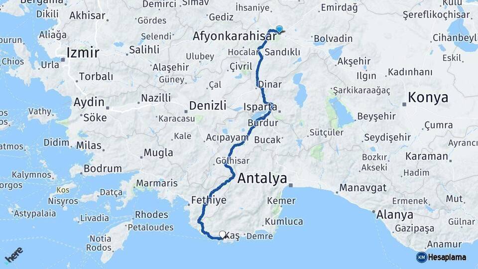Afyonkarahisar Kaş Antalya Arası Kaç Km - Yol Haritası