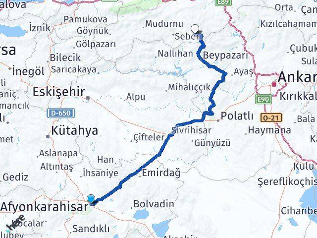 Afyonkarahisar Kıbrıscık Bolu Arası Kaç Km - Yol Haritası