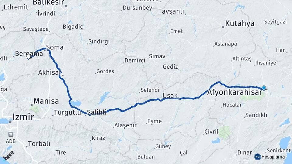 Afyonkarahisar Kınık İzmir Arası Kaç Km - Yol Haritası