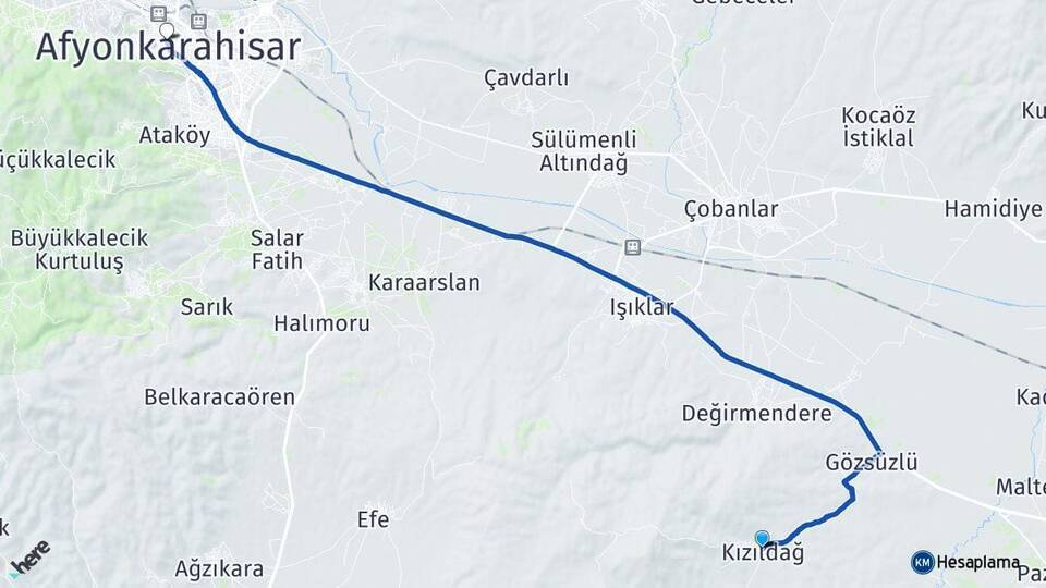 Kızıldağ Afyonkarahisar Arası Kaç Km - Yol Tarifi