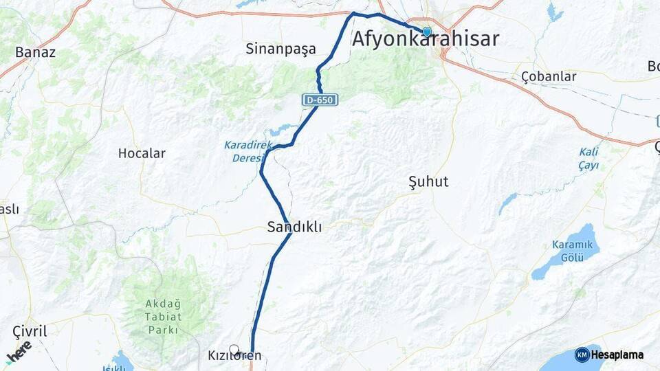 Afyonkarahisar Kızılören Arası Kaç Km - Yol Haritası