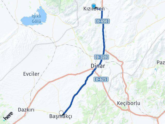 Afyonkarahisar Kızılören Başmakçı Arası Kaç Km - Yol Haritası