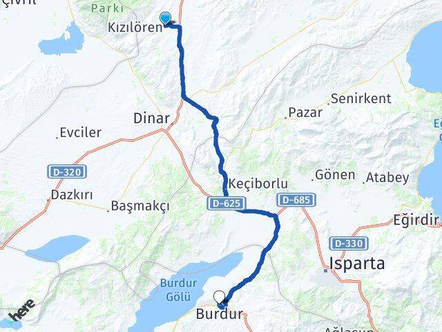 Afyonkarahisar Kızılören Burdur Arası Kaç Km - Yol Haritası