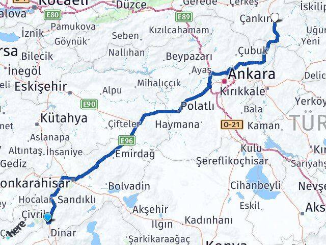 Afyonkarahisar Kızılören Çankırı Arası Kaç Km - Yol Haritası