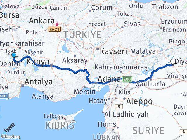 Afyonkarahisar Kızılören Diyarbakır Arası Kaç Km - Yol Haritası