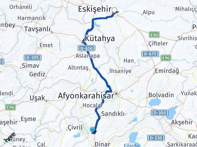 Afyonkarahisar Kızılören Eskişehir Arası Kaç Km - Yol Haritası
