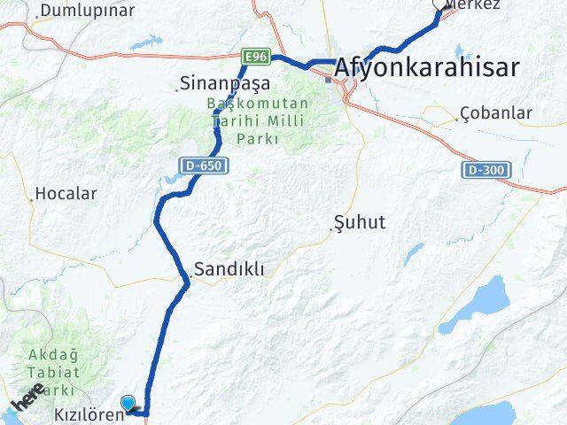 Afyonkarahisar Kızılören İscehisar Arası Kaç Km - Yol Haritası