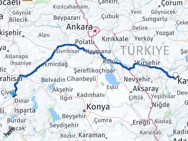Afyonkarahisar Kızılören Kayseri Arası Kaç Km - Yol Haritası